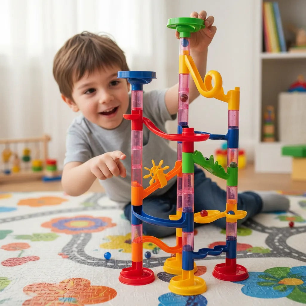 Pista de Bolitas con Tobogán 50 Piezas - Juego de Construcción Creativa y Carreras 🏁🔵