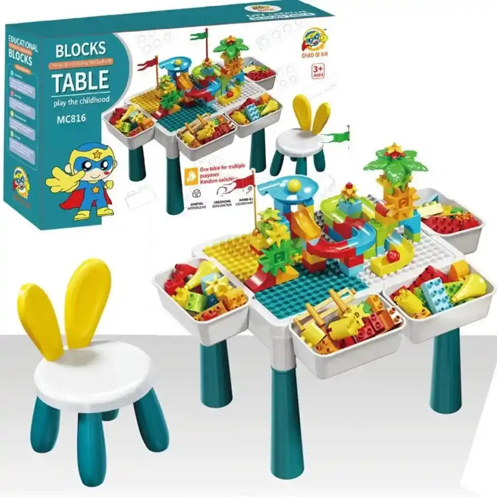 Mesa Didáctica Infantil con Banquito + 85 Bloques de Construcción Gratis