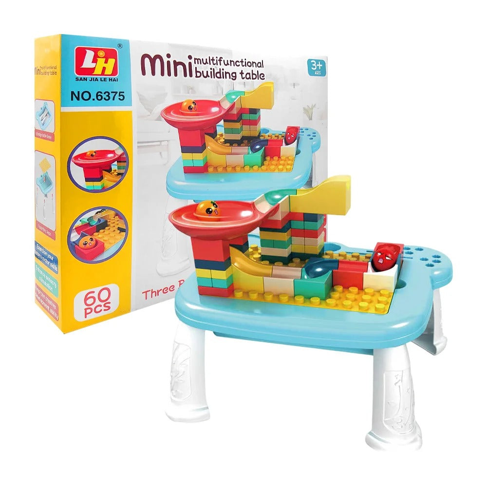 Mesa Didáctica Infantil 2 en 1: Pista de Bolitas + Bloques de Construcción