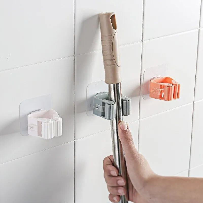 Soporte Organizador de Escobas Autoadhesivo: Colgador de Pared Sin Taladros