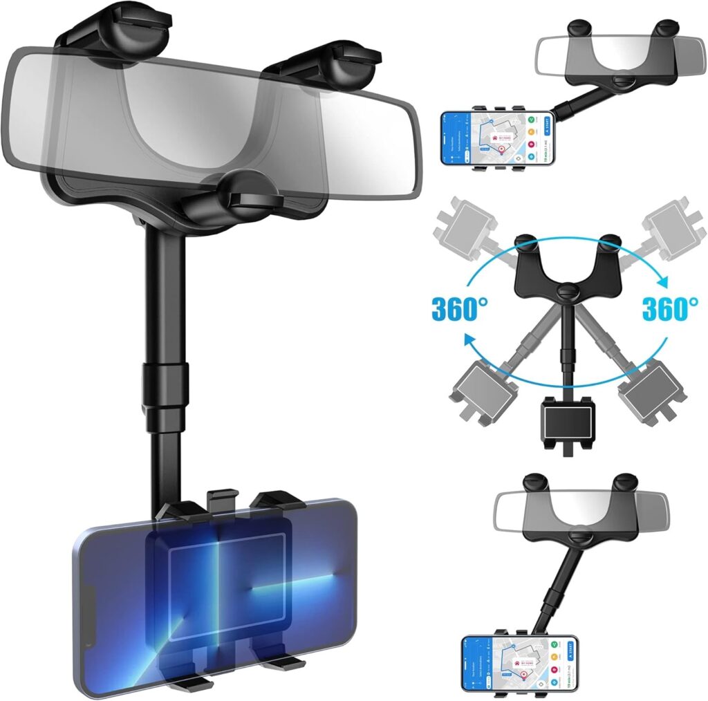 Soporte de Celular para Espejo Retrovisor: Rotación 360° y Agarre Ultra Firme