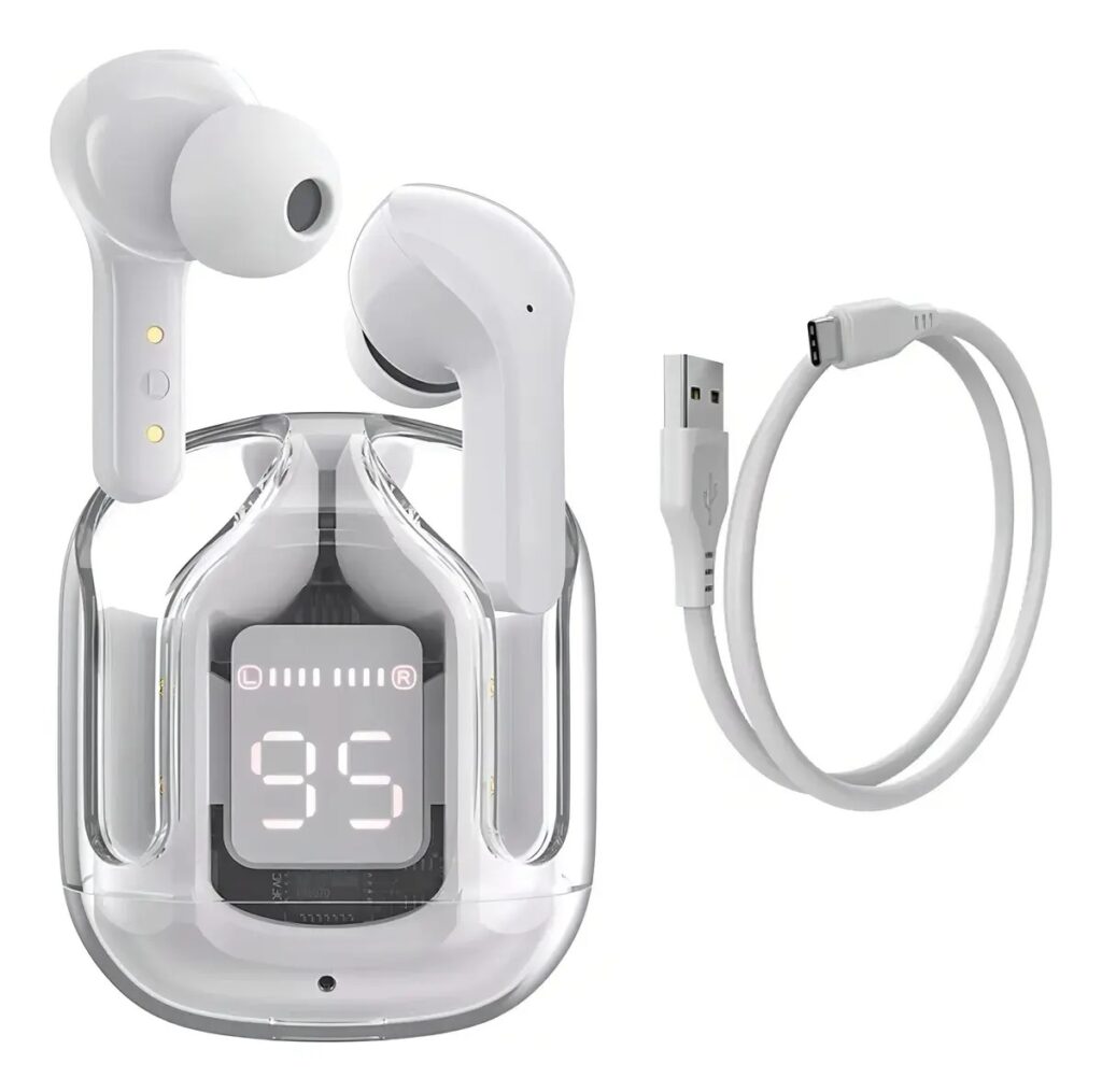 Auriculares Bluetooth con Pantalla Digital Transparente y Carga Tipo-C