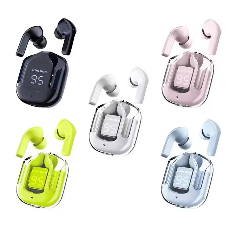 Auriculares Bluetooth con Pantalla Digital Transparente y Carga Tipo-C