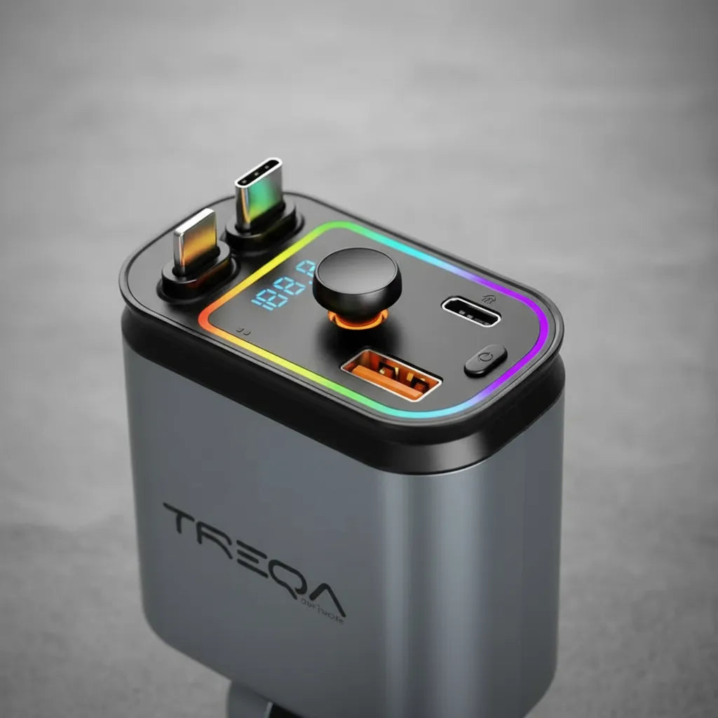 Cargador Auto Retráctil 120W Carga Rápida Bluetooth RGB | Tipo C e iPhone