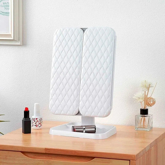 Espejo de Tocador Triple LED Plegable | Aumento 3x y Batería 2000mAh
