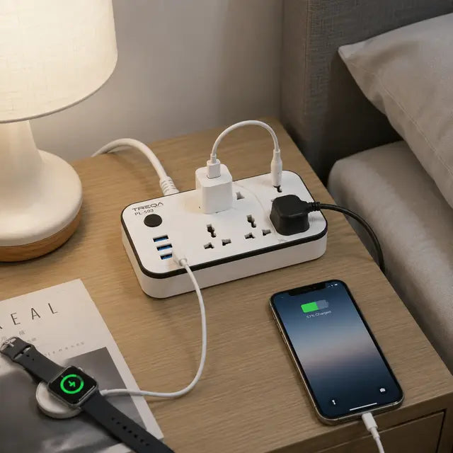 Zapatilla Adaptador Universal 4 Enchufes + 3 USB | 2 Metros 3000W
