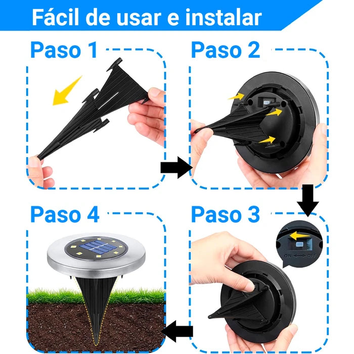 Luces Solares de Jardín Empotrables Set x4 | 8 LEDs Acero Inoxidable