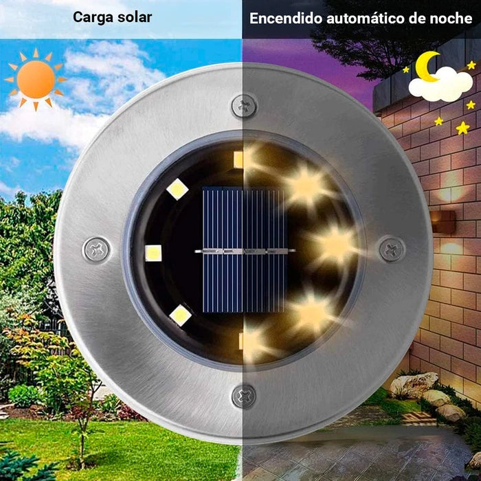 Luces Solares de Jardín Empotrables Set x4 | 8 LEDs Acero Inoxidable