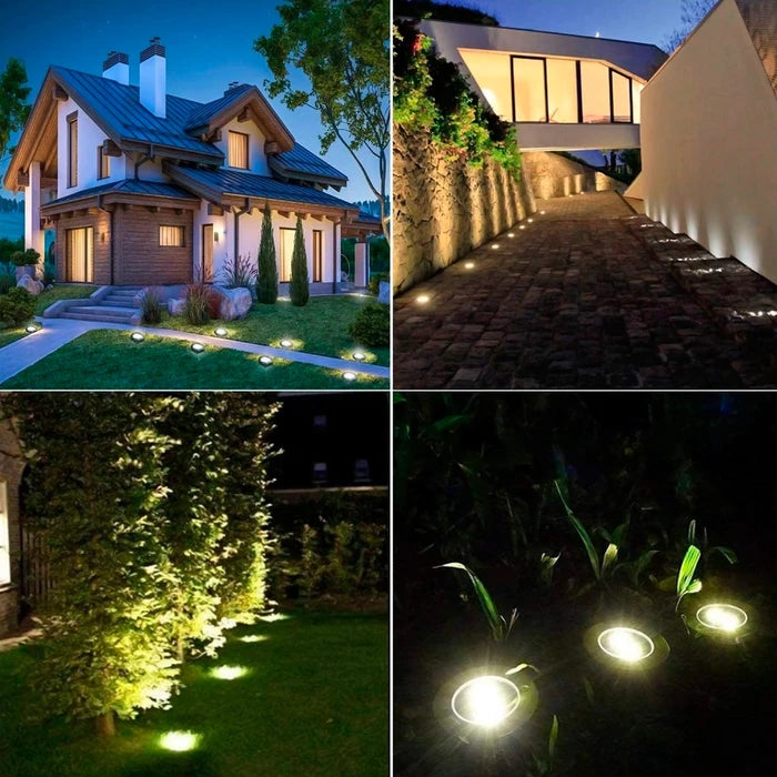 Luces Solares de Jardín Empotrables Set x4 | 8 LEDs Acero Inoxidable