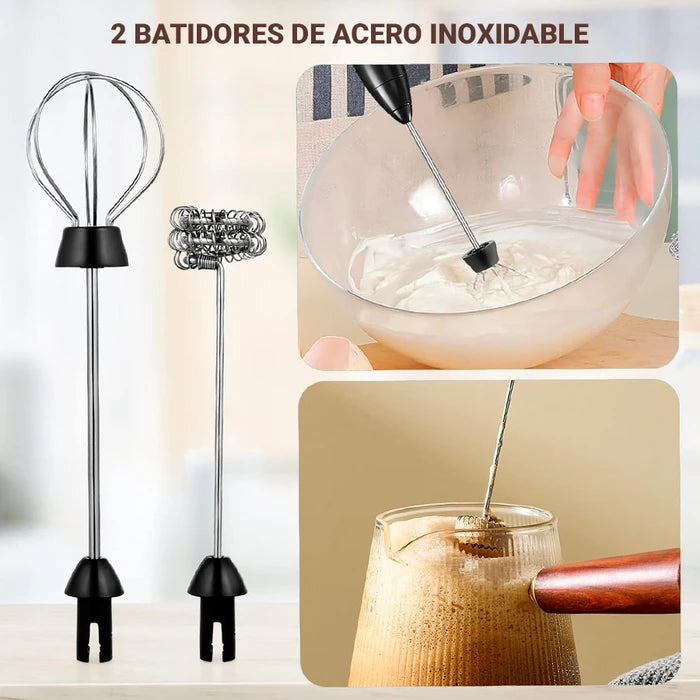 Espumador de Leche Eléctrico Recargable USB - Batidor Inalámbrico 3 Velocidades