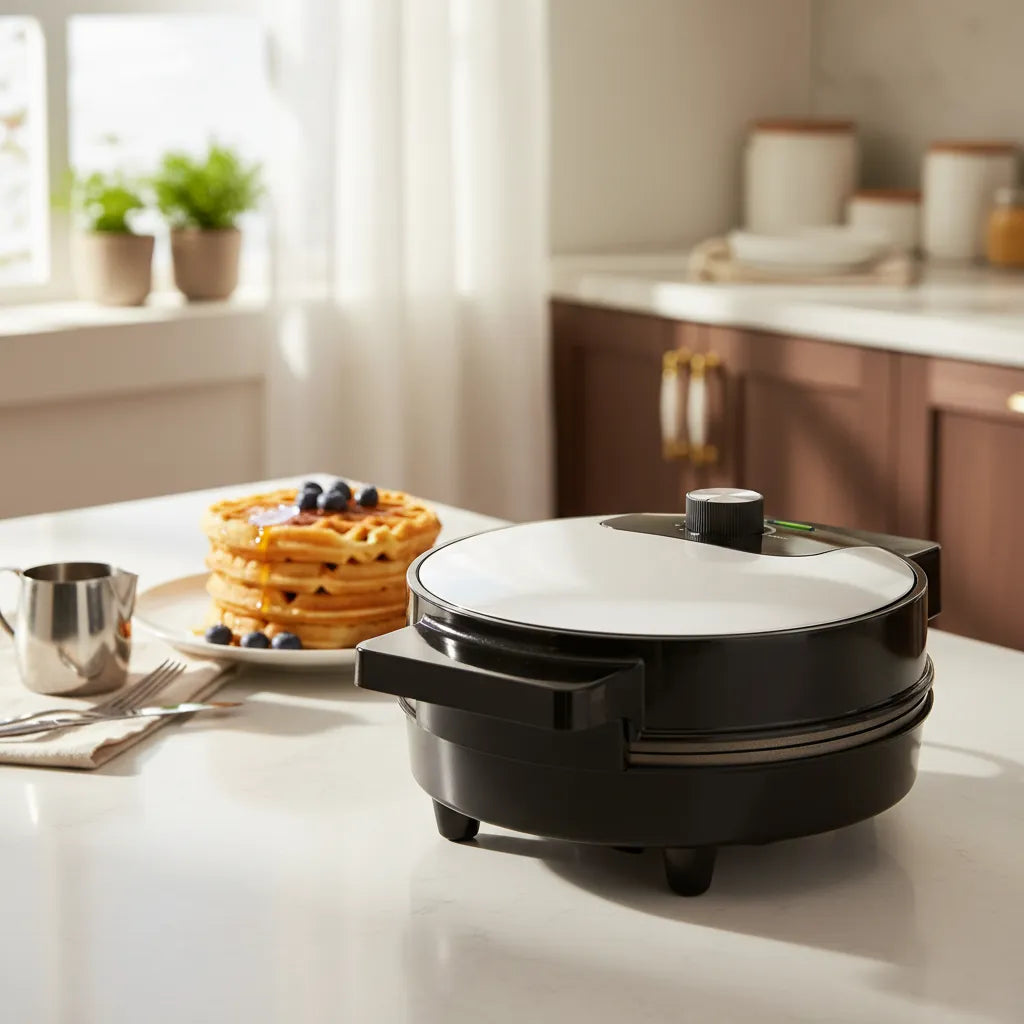 Waflera Eléctrica Boma 1000W: Temperatura Regulable para Waffles Perfectos