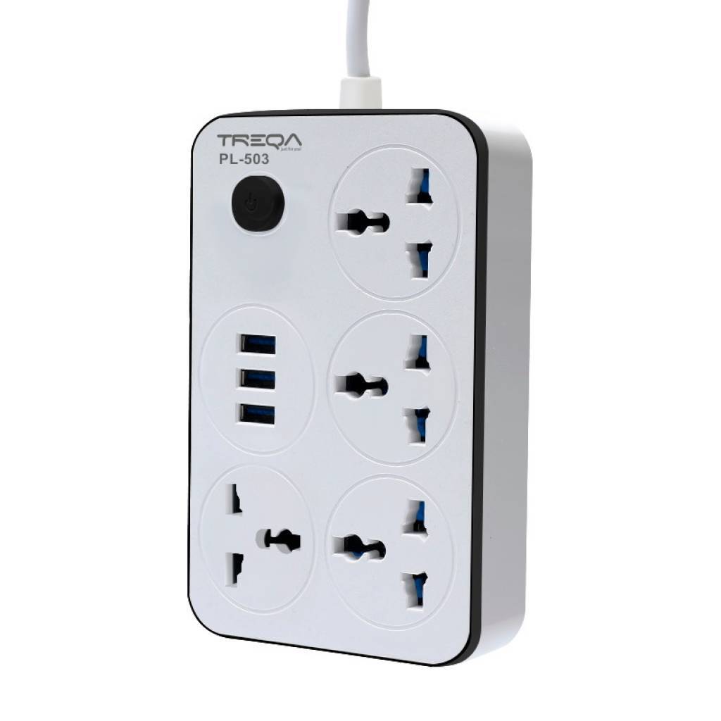 Zapatilla Adaptador Universal 4 Enchufes + 3 USB | 2 Metros 3000W