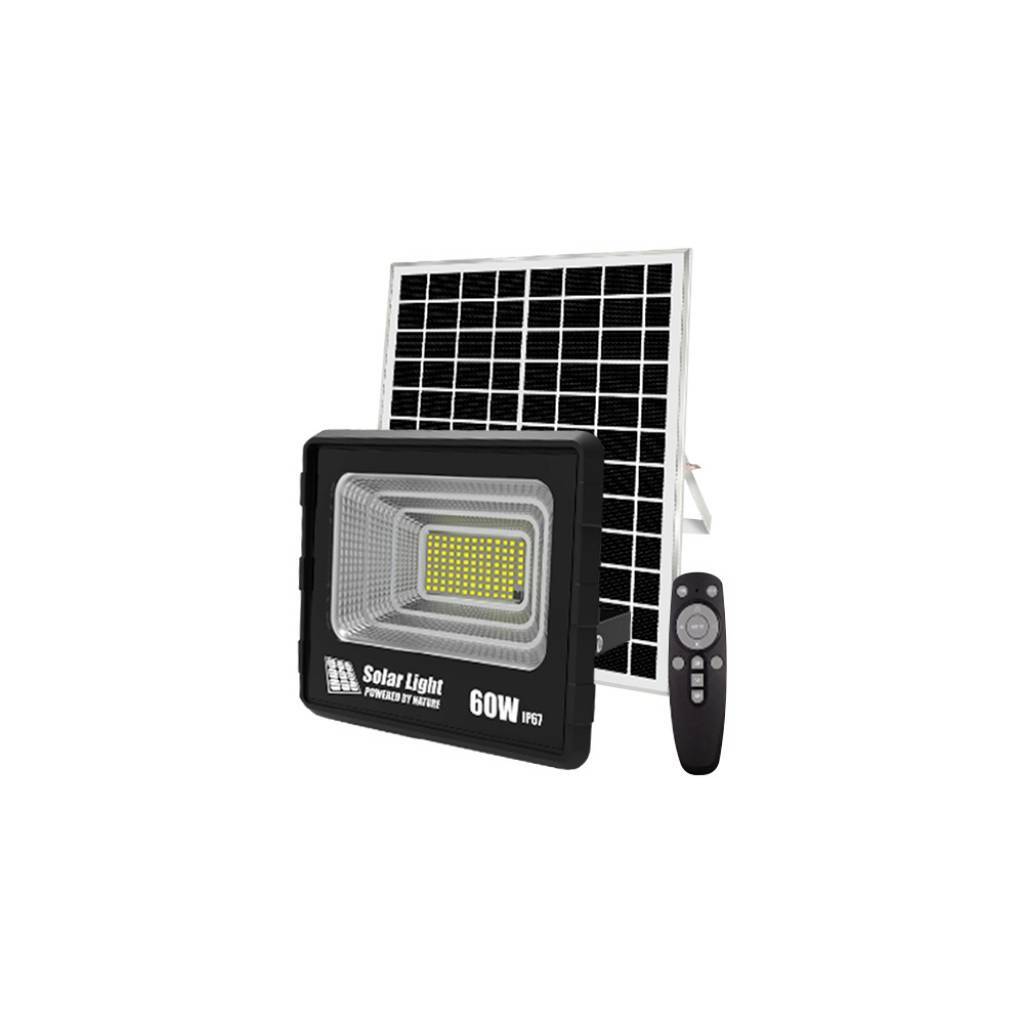 Foco LED Solar 60W Profesional: Estructura de Aluminio y Vidrio con Panel Independiente