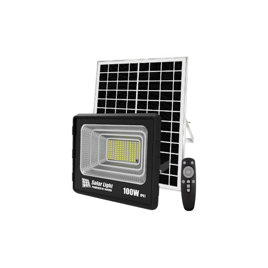 Foco LED Solar 100W Profesional: Iluminación Industrial de Aluminio y Vidrio