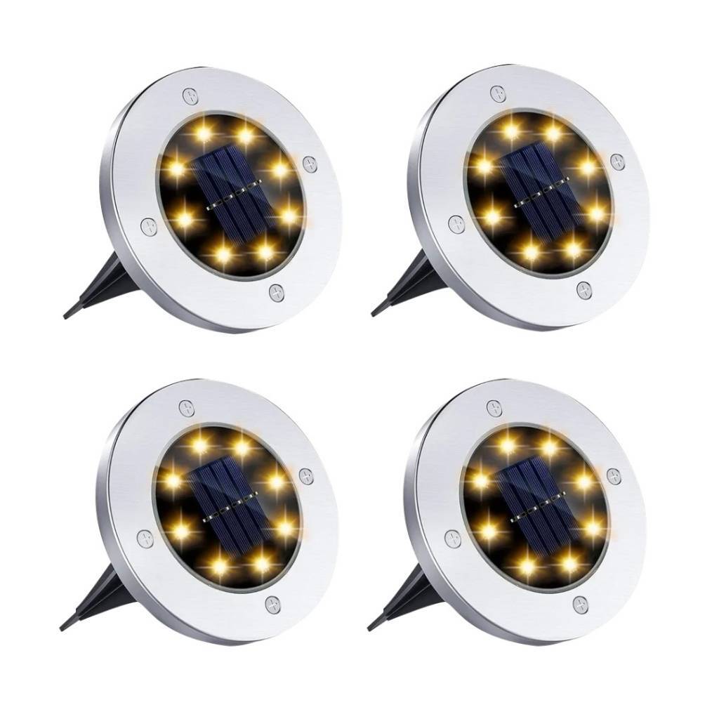 Luces Solares de Jardín Empotrables Set x4 | 8 LEDs Acero Inoxidable