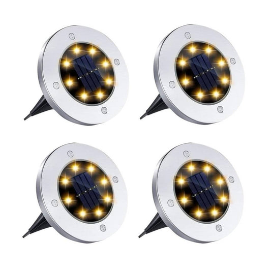 Luces Solares de Jardín Empotrables Set x4 | 8 LEDs Acero Inoxidable