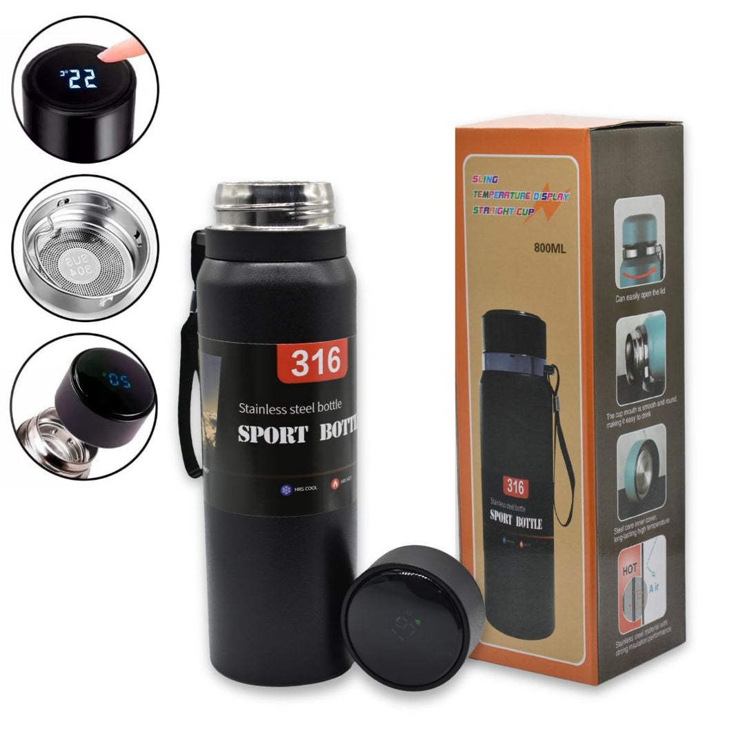 Botella Térmica Digital 800ml - Acero Inoxidable con Medidor de Temperatura LED