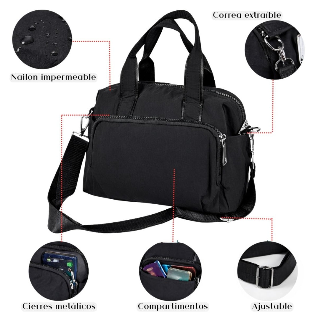 Bolso Cartera de Mano - Nylon Resistente - Multiusos