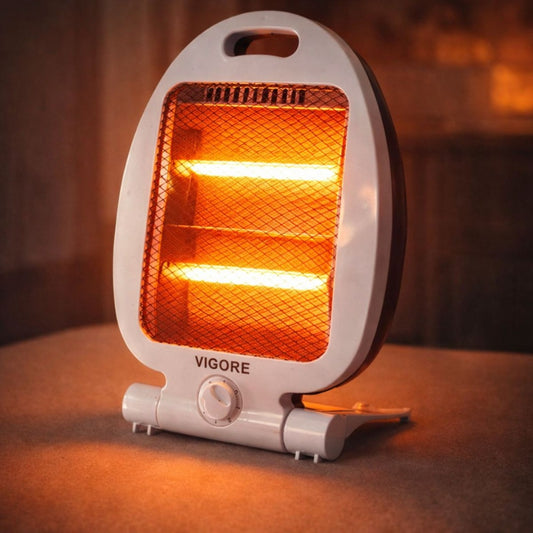 Estufa Halógena Vigore 800W: Calefacción Rápida con Termostato Ajustable