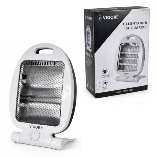 Estufa Halógena Vigore 800W: Calefacción Rápida con Termostato Ajustable