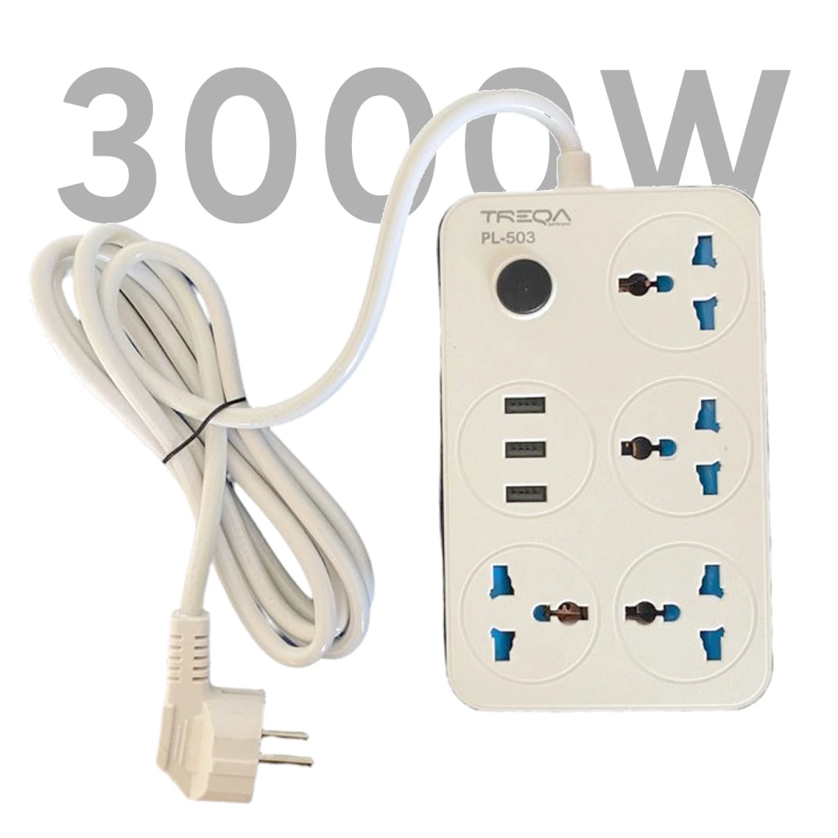 Zapatilla Adaptador Universal 4 Enchufes + 3 USB | 2 Metros 3000W