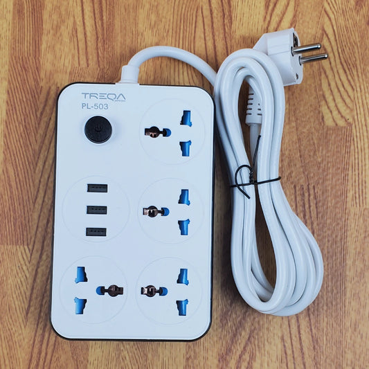 Zapatilla Adaptador Universal 4 Enchufes + 3 USB | 2 Metros 3000W